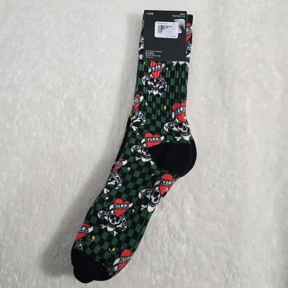 Ed Hardy Men’s Cushioned Crew Socks 2 Pair Black Tiger Shoe Size 6-12 Love Kill